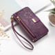 For Samsung Galaxy S24+ 5G Flowers Leaves Zipper Wallet Leather Phone Case with Strap(Purple)