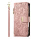For Samsung Galaxy S24+ 5G Flowers Leaves Zipper Wallet Leather Phone Case with Strap(Pink)