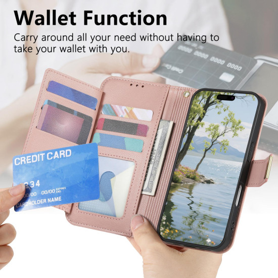 For Samsung Galaxy S24+ 5G Flowers Leaves Zipper Wallet Leather Phone Case with Strap(Pink)