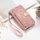 For Samsung Galaxy S24+ 5G Flowers Leaves Zipper Wallet Leather Phone Case with Strap(Pink)