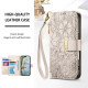 For Samsung Galaxy S24+ 5G Flowers Leaves Zipper Wallet Leather Phone Case with Strap(Khaki)