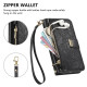 For Samsung Galaxy S24+ 5G Flowers Leaves Zipper Wallet Leather Phone Case with Strap(Black)