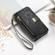 For Samsung Galaxy S24+ 5G Flowers Leaves Zipper Wallet Leather Phone Case with Strap(Black)