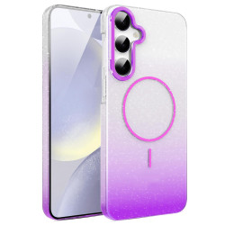 For Samsung Galaxy S24+ 5G Gold Diamond Glitter Gradient MagSafe Shockproof Phone Case(Purple)