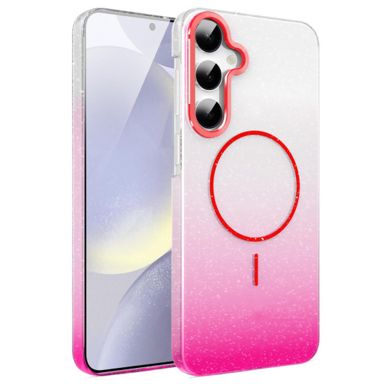 For Samsung Galaxy S24+ 5G Gold Diamond Glitter Gradient MagSafe Shockproof Phone Case(Red)