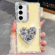 For Samsung Galaxy S24+ 5G Diamond Glitter Gemstone Heart Holder Phone Case(Light Yellow)