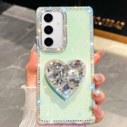 For Samsung Galaxy S24+ 5G Diamond Glitter Gemstone Heart Holder Phone Case(Light Green)