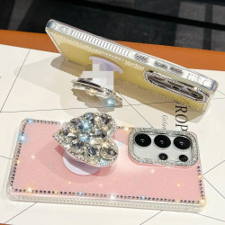 For Samsung Galaxy S24+ 5G Diamond Glitter Gemstone Heart Holder Phone Case(Light Green)