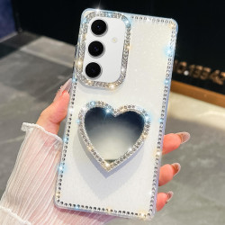 For Samsung Galaxy S24+ 5G Diamond Glitter Mirror Heart Holder Phone Case(White)