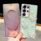 For Samsung Galaxy S24+ 5G Diamond Glitter Pearl Butterfly Four-Corner Shockproof Phone Case(Light Green)