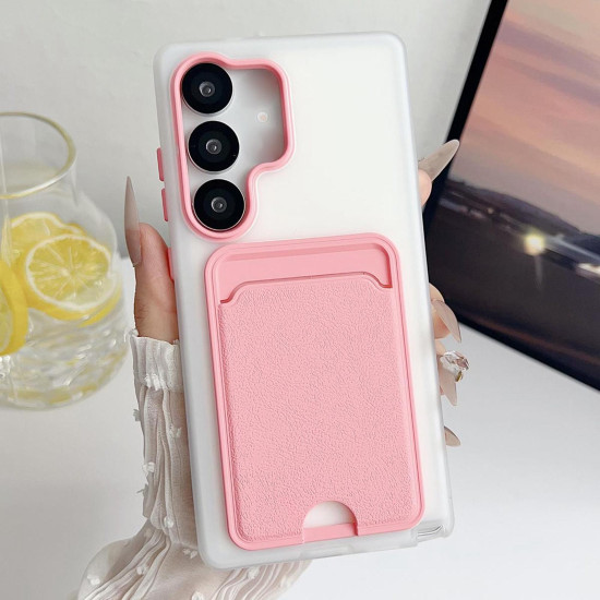 For Samsung Galaxy S24+ 5G Leather Texture Card Bag Shockproof Phone Case(Pink)