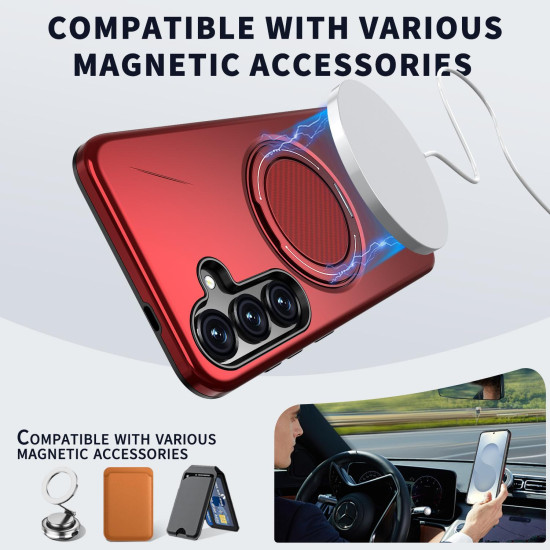 For Samsung Galaxy S24+ 5G Kalebol Magnetic MagSafe Rotation Holder PC Phone Case(Red)
