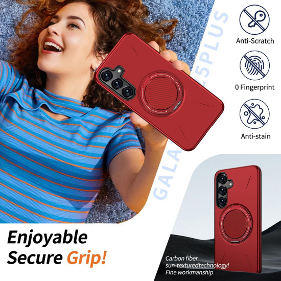 For Samsung Galaxy S24+ 5G Kalebol Magnetic MagSafe Rotation Holder PC Phone Case(Red)