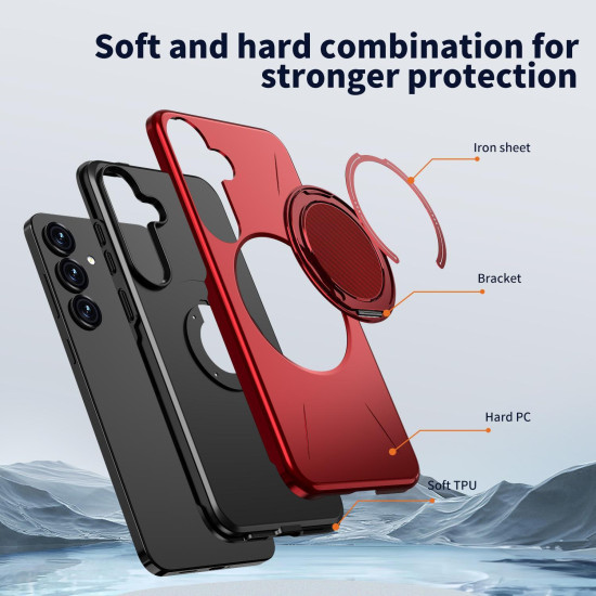 For Samsung Galaxy S24+ 5G Kalebol Magnetic MagSafe Rotation Holder PC Phone Case(Red)