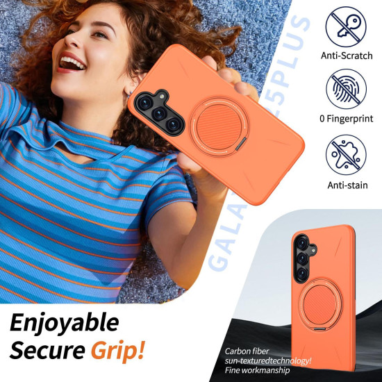 For Samsung Galaxy S24+ 5G Kalebol Magnetic MagSafe Rotation Holder PC Phone Case(Orange)