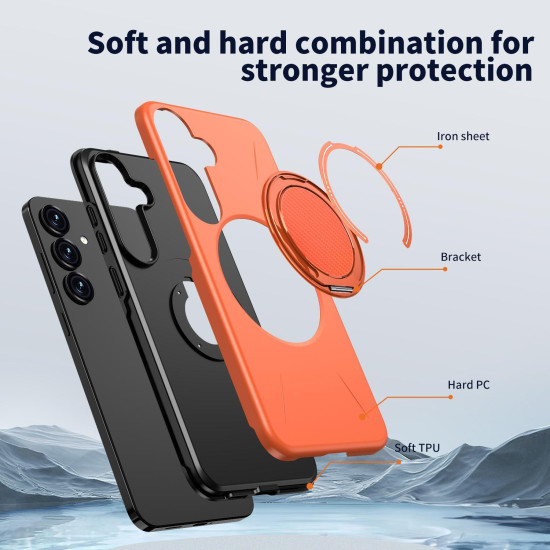 For Samsung Galaxy S24+ 5G Kalebol Magnetic MagSafe Rotation Holder PC Phone Case(Orange)