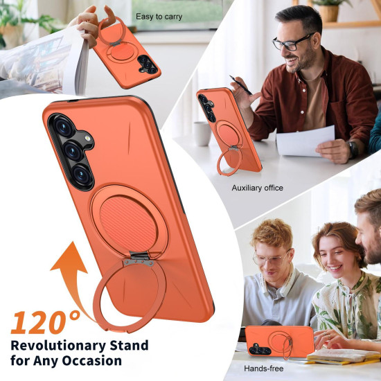 For Samsung Galaxy S24+ 5G Kalebol Magnetic MagSafe Rotation Holder PC Phone Case(Orange)