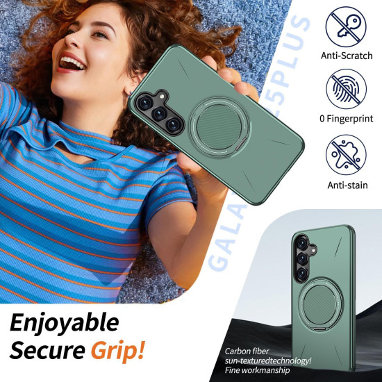 For Samsung Galaxy S24+ 5G Kalebol Magnetic MagSafe Rotation Holder PC Phone Case(Grey Green)