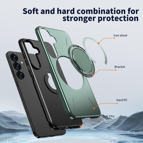 For Samsung Galaxy S24+ 5G Kalebol Magnetic MagSafe Rotation Holder PC Phone Case(Grey Green)