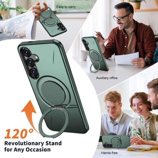 For Samsung Galaxy S24+ 5G Kalebol Magnetic MagSafe Rotation Holder PC Phone Case(Grey Green)