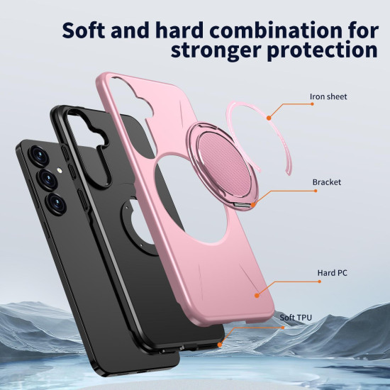For Samsung Galaxy S24+ 5G Kalebol Magnetic MagSafe Rotation Holder PC Phone Case(Pink)