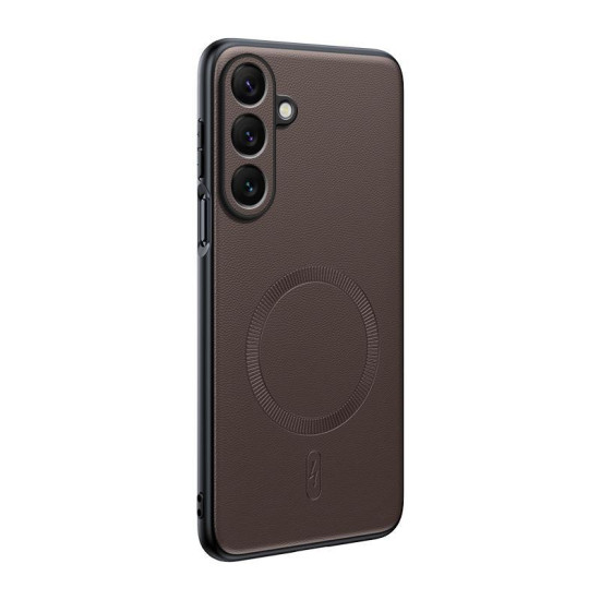 For Samsung Galaxy S24+ 5G Plain Leather MagSafe Shockproof Phone Case(Brown)