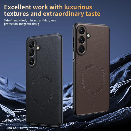 For Samsung Galaxy S24+ 5G Plain Leather MagSafe Shockproof Phone Case(Black)