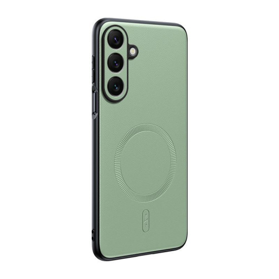 For Samsung Galaxy S24+ 5G Plain Leather MagSafe Shockproof Phone Case(Green)