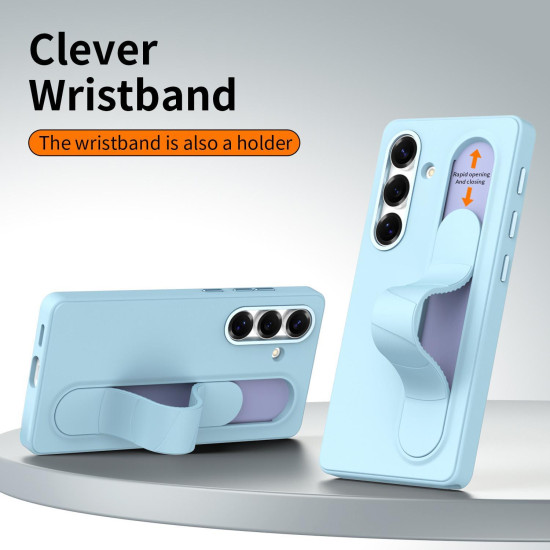 For Samsung Galaxy S24+ 5G Intelligent Control Button Wristband Phone Case(Far Peak Blue)
