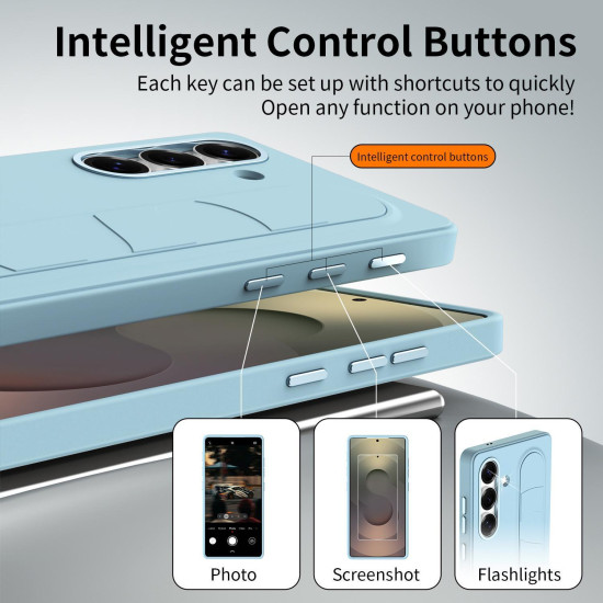 For Samsung Galaxy S24+ 5G Intelligent Control Button Wristband Phone Case(Far Peak Blue)