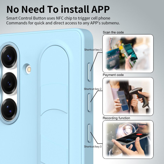 For Samsung Galaxy S24+ 5G Intelligent Control Button Wristband Phone Case(Far Peak Blue)