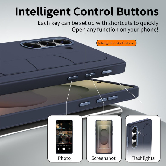 For Samsung Galaxy S24+ 5G Intelligent Control Button Wristband Phone Case(Sapphire blue)