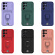 For Samsung Galaxy S24+ 5G Sliding Camshield Magnetic Card Holder Silicone Phone Case with Lanyard(Pink)