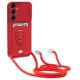 For Samsung Galaxy S24+ 5G Sliding Camshield Magnetic Card Holder Silicone Phone Case with Lanyard(Red)