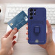 For Samsung Galaxy S24+ 5G Sliding Camshield Magnetic Card Holder Silicone Phone Case with Lanyard(Red)