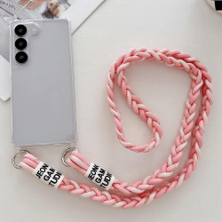For Samsung Galaxy S23+ 5G Transparent Acrylic Shockproof Phone Case with Crossbody Lanyard(Pink)
