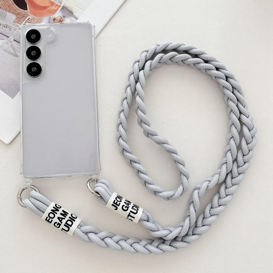 For Samsung Galaxy S23+ 5G Transparent Acrylic Shockproof Phone Case with Crossbody Lanyard(Gray)