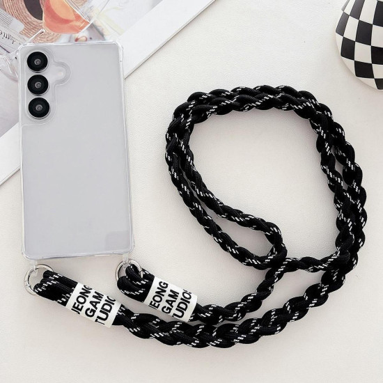 For Samsung Galaxy S24+ 5G Transparent Acrylic Shockproof Phone Case with Crossbody Lanyard(Black)