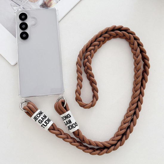 For Samsung Galaxy S24+ 5G Transparent Acrylic Shockproof Phone Case with Crossbody Lanyard(Brown)