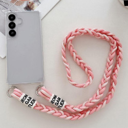 For Samsung Galaxy S24+ 5G Transparent Acrylic Shockproof Phone Case with Crossbody Lanyard(Pink)
