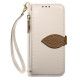 For Samsung Galaxy S24+ 5G Leaf Buckle Zipper Wallet Leather Phone Case with Strap(Beige)