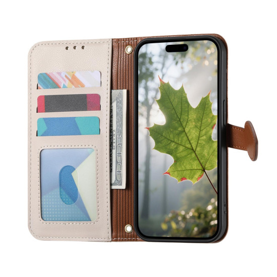 For Samsung Galaxy S24+ 5G Leaf Buckle Zipper Wallet Leather Phone Case with Strap(Beige)