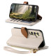 For Samsung Galaxy S24+ 5G Leaf Buckle Zipper Wallet Leather Phone Case with Strap(Beige)
