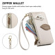 For Samsung Galaxy S24+ 5G Leaf Buckle Zipper Wallet Leather Phone Case with Strap(Beige)