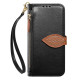 For Samsung Galaxy S24+ 5G Leaf Buckle Zipper Wallet Leather Phone Case with Strap(Black)