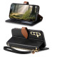 For Samsung Galaxy S24+ 5G Leaf Buckle Zipper Wallet Leather Phone Case with Strap(Black)