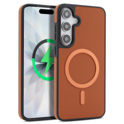 For Samsung Galaxy S24+ 5G Kalebol Carbon Fiber MagSafe Phone Case(Brown)