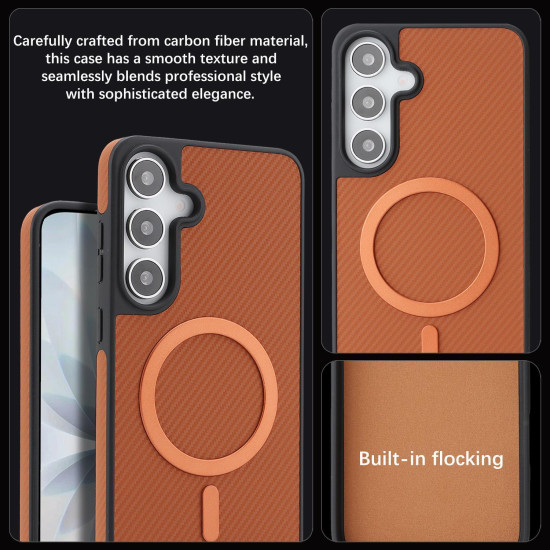 For Samsung Galaxy S24+ 5G Kalebol Carbon Fiber MagSafe Phone Case(Brown)