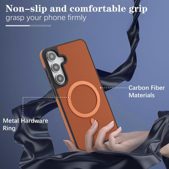 For Samsung Galaxy S24+ 5G Kalebol Carbon Fiber MagSafe Phone Case(Brown)