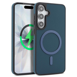 For Samsung Galaxy S24+ 5G Kalebol Carbon Fiber MagSafe Phone Case(Blue)